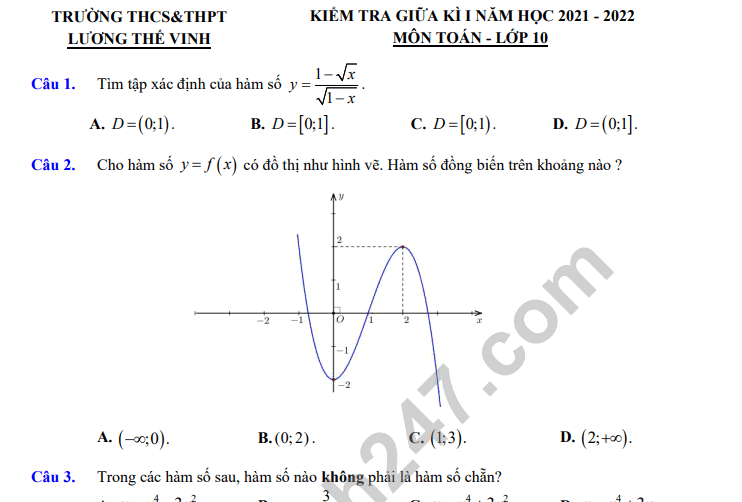 Đề thi giữa kì 1 lớp 10 môn Toán 2021 - THCS THPT Lương Thế Vinh