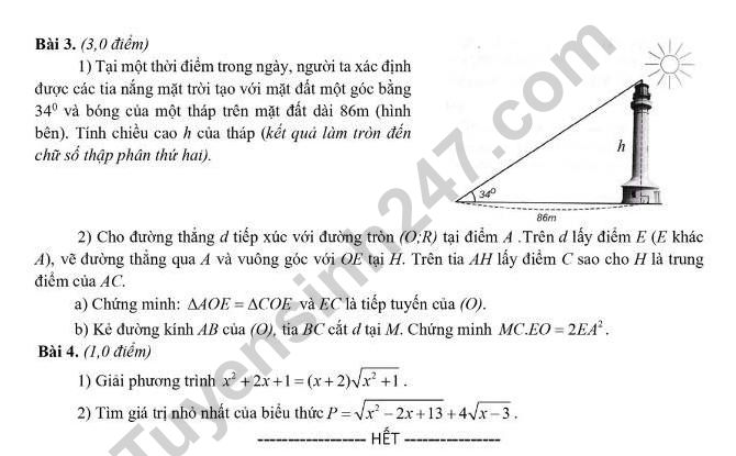 Đề thi kì 1 lớp 9 môn Toán 2021 Sở GD Nam Định - Có đáp án