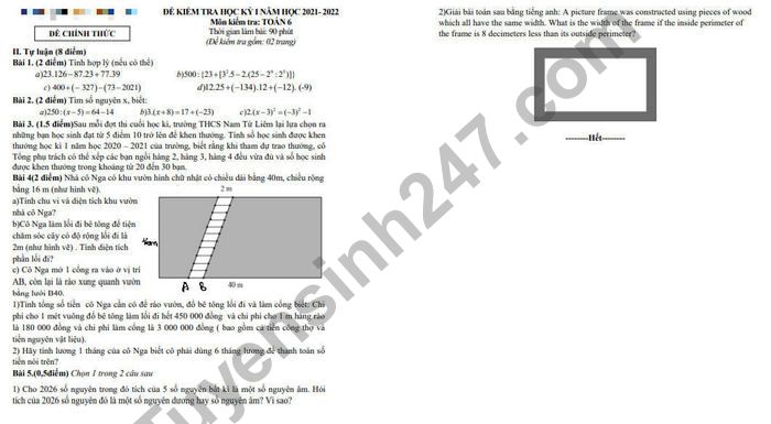 Đề kiểm tra học kì 1 môn Toán lớp 6 THCS Nam Từ Liêm 2021