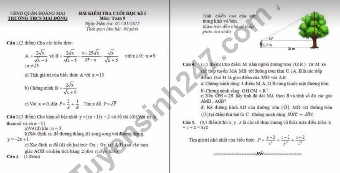Đề thi kì 1 THCS Mai Động lớp 9 môn Toán 2021