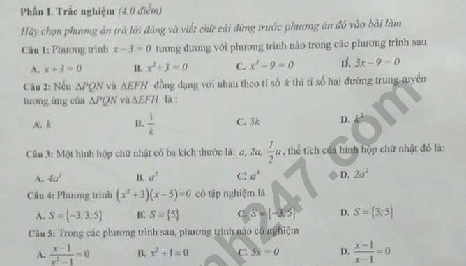 Đề thi giữa kì 2 môn Toán lớp 8 năm học 2021 - 2022