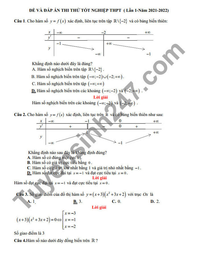 Đề thi thử tốt nghiệp THPT 2022 môn Toán THPT Chuyên Hùng Vương