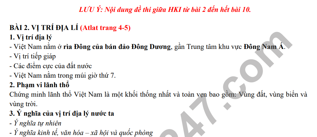 Đề cương kì 1 môn Địa Lí lớp 12 THPT Yên Hòa, Hà Nội 2022