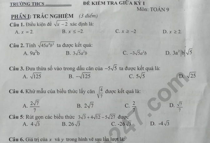 Đề thi giữa kì 1 lớp 9 môn Toán năm 2022 - 2023