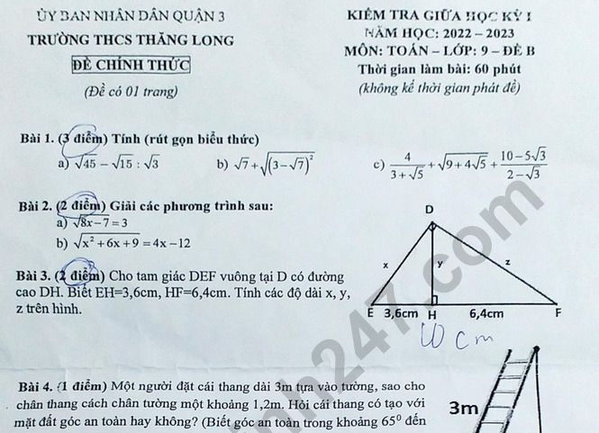 Đề thi giữa kì 1 lớp 9 môn Toán 2022 - THCS Thăng Long