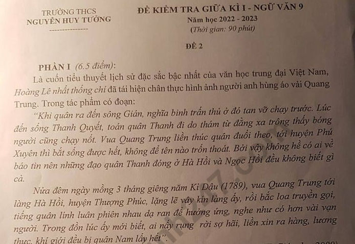 Đề kiểm tra giữa kì 1 lớp 9 môn Văn 2022 - THCS Nguyễn Huy Tưởng