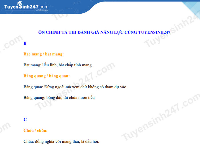 Những từ chính tả hay sai trong bài thi ĐGNL