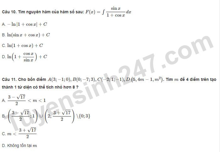 Đề ôn thi đánh giá năng lực ĐHQG Hà Nội số 6 - phần định lượng