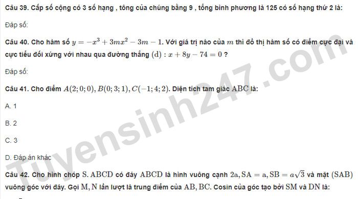 Đề thi thử số 3 - thi đánh giá năng lực Hà Nội phần Định lượng