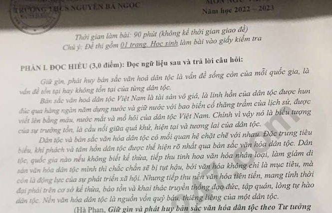 Đề thi giữa kì 2 lớp 8 môn Văn 2023 - THCS Nguyễn Bá Ngọc