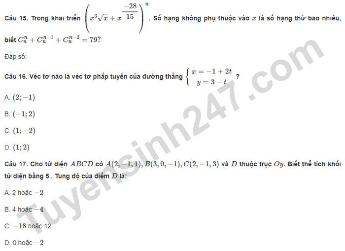 Đề luyện thi số 9 - đánh giá năng lực Hà Nội phần tư duy định lượng