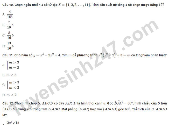 Đề 10 - ôn thi đánh giá năng lực HN phần định lượng