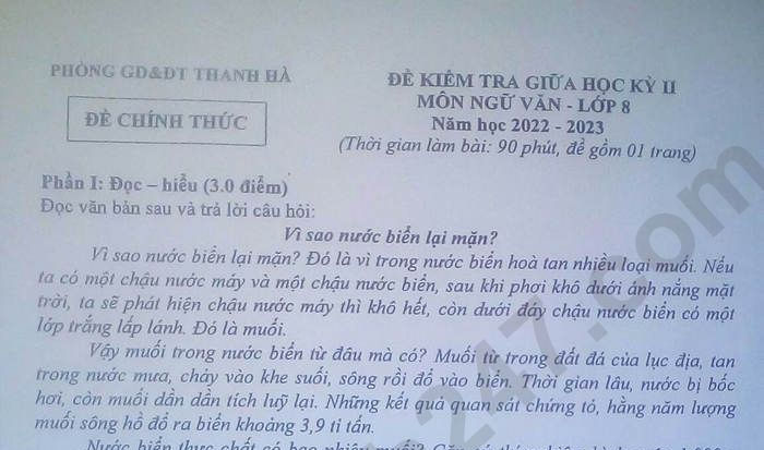 Đề thi giữa kì 2 lớp 8 môn Văn Huyện Thanh Hà năm 2023