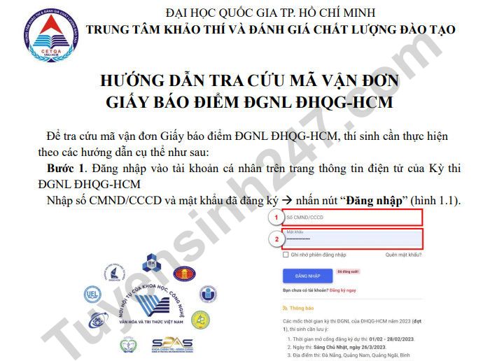 Cách tra cứu mã vận đơn giấy báo điểm ĐGNL ĐHQG-HCM 2023