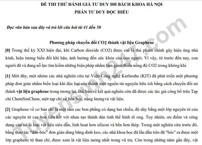 Đề 2 - ôn thi đánh giá tư duy Bách khoa phần Tư duy đọc hiểu