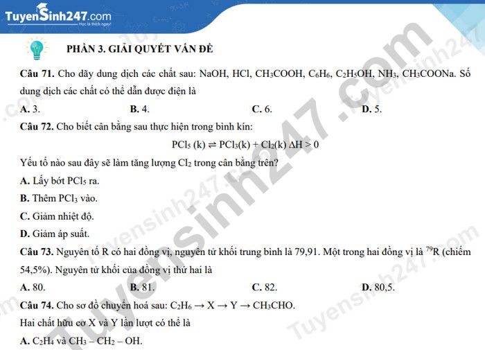 Đề thi thử đánh giá năng lực HCM phần Giải quyết vấn đề - Đề 1