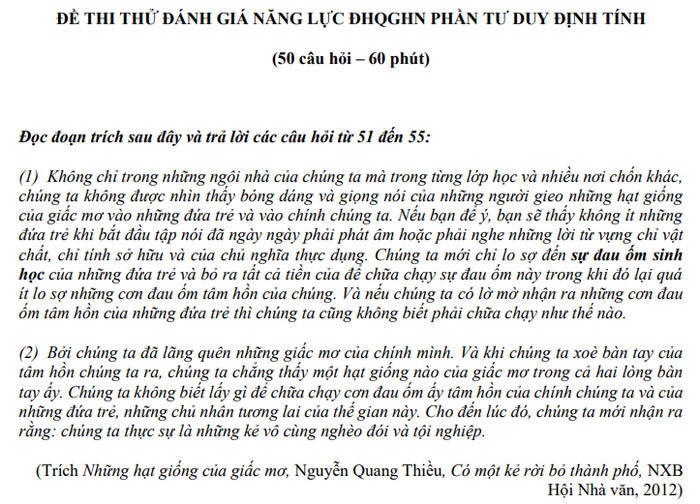 Đề 9 - thi thử đánh giá năng lực ĐHQGHN phần Tư duy định tính