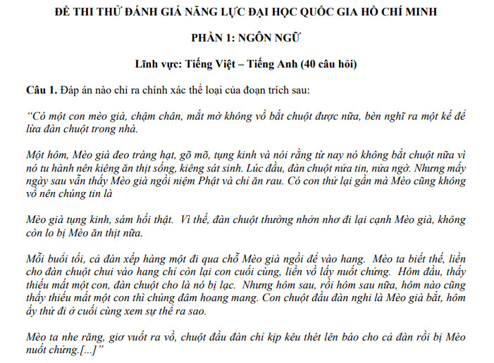 Đề ôn thi đánh giá năng lực HCM số 4 - phần Sử dụng ngôn ngữ