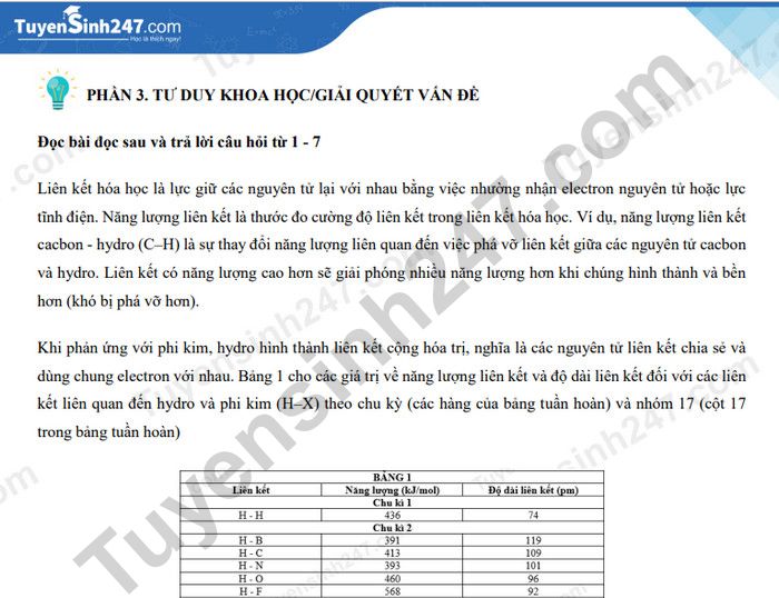 Đề thi thử đánh giá tư duy Bách khoa (số 1) - Phần Khoa học/Giải quyết vấn đề