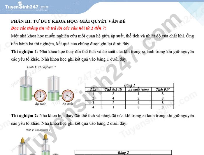 Đề thi thử đánh giá tư duy Bách khoa số 3 - Phần Khoa học/Giải quyết vấn đề