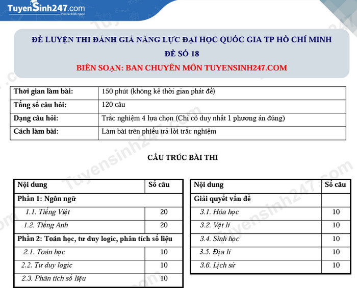 Đề 18 - ôn thi đánh giá năng lực thành phố Hồ Chí Minh có đáp án