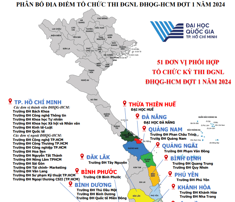Đại học Quốc gia TPHCM công bố địa điểm thi ĐGNL 2024 đợt 1