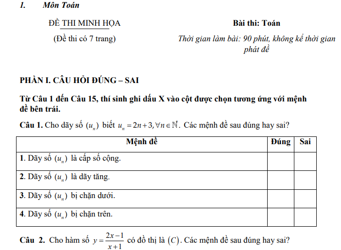 Đề thi minh họa đánh giá đầu vào Đại học Thái Nguyên (V-SAT-TNU)