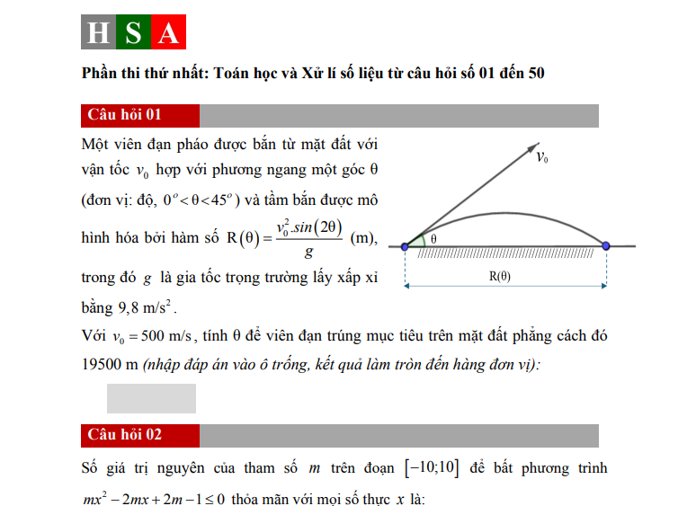 Đề thi minh họa HSA 2025 - Có đáp án chi tiết