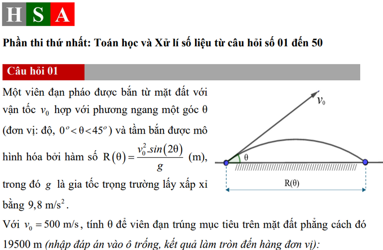 Đề minh họa phần Toán học và xử lý số liệu - ĐGNL HSA Hà Nội 2025