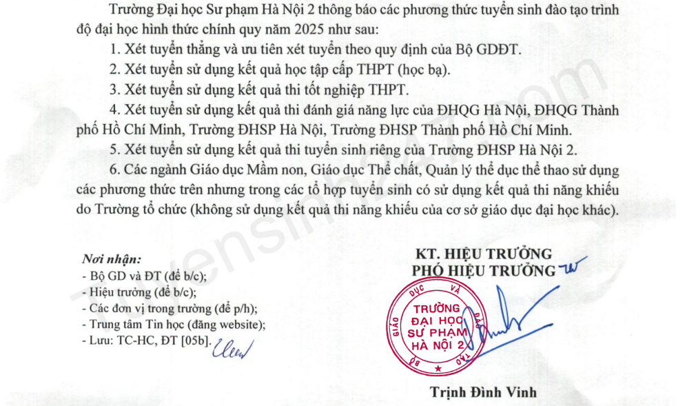 (HPU2) Đề án tuyển sinh đại học sư phạm Hà Nội 2 