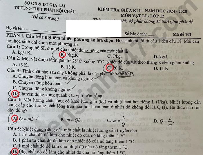 Đề thi giữa kì 1 lớp 12 môn Lý 2024 - THPT Phan Bội Châu