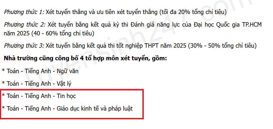 (UEL) Đề án tuyển sinh Đại học kinh tế luật HCM 2025 - ĐH Quốc gia HCM