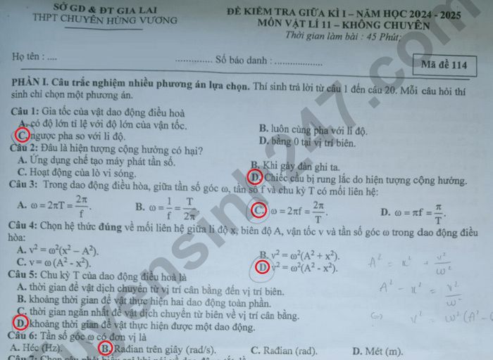 Đề thi giữa kì 1 lớp 11 môn Lý - THPT Chuyên Hùng Vương 2024