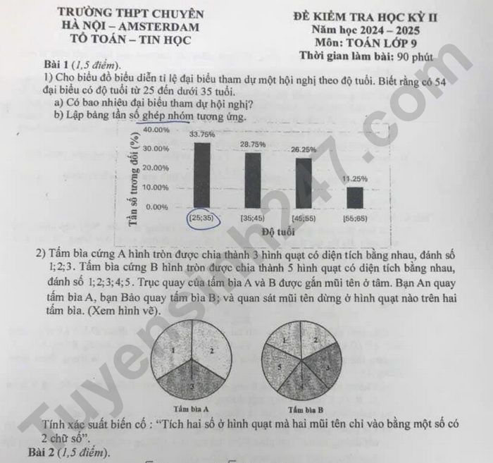 Đề thi học kì 2 năm 2025 lớp 9 môn Toán - THPT Chuyên Hà Nội-Amsterdam