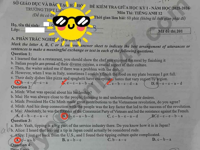 Đề thi giữa kì 1 lớp 12 môn Anh THPT Liên Hà 2025