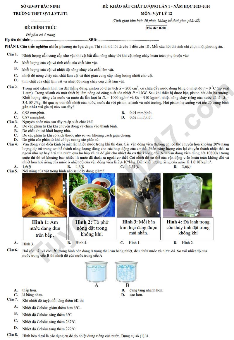 Đề thi thử tốt nghiệp THPT 2026 môn Lý - Cụm trường Bắc Ninh (Có đáp án)