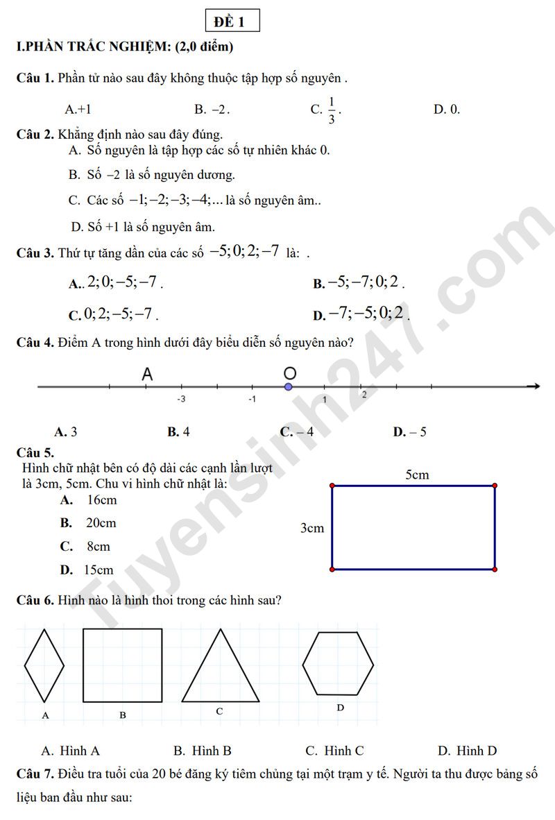 Đề thi học kì 1 lớp 6 môn Toán 2025 - trường THCS Đông Thạnh (Tham khảo)