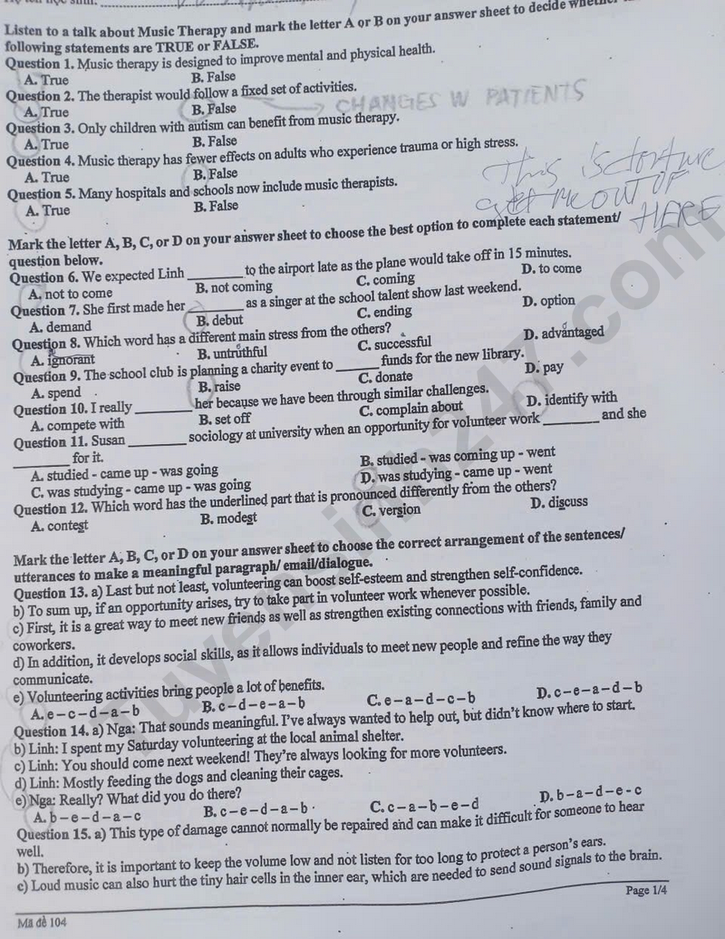 Đề thi học kì 1 lớp 10 môn Anh năm 2025 - THPT Nguyễn Thị Minh Khai